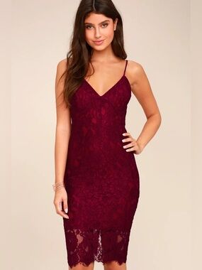 NWT Lulus Extraordinary Love Burgundy Lace Midi Dress
